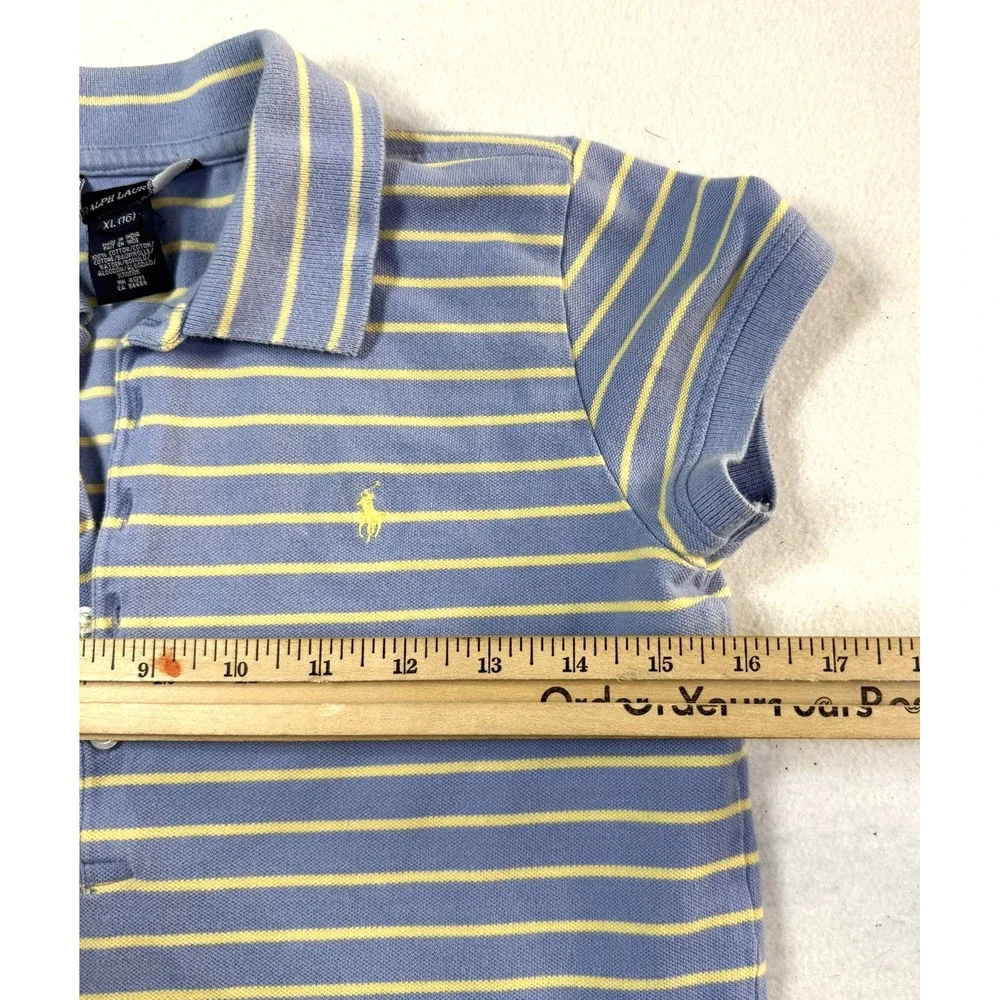 Ralph Lauren Polo Shirt Girls XL 16 Blue Yellow Striped Cotton Pony Preppy Y2K